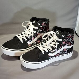 Vans Black and Pink Floral High-Tops